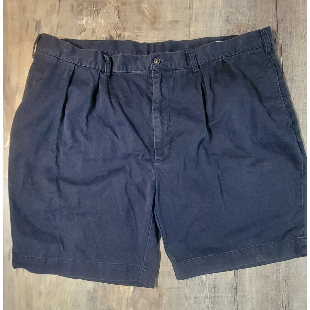 Polo Ralph Lauren Mens Navy Blue Pleated Chino Shorts Size 44 Cotton Twill